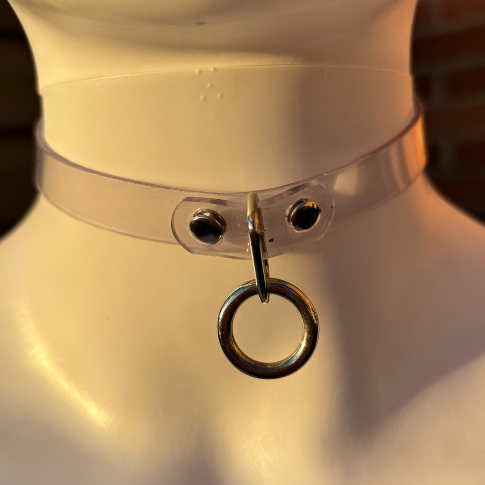 CLEAR SILVER VINYL O RING CHOKER NECKLACE GOTH BDSM BONDAGE CLUB FESTIVAL